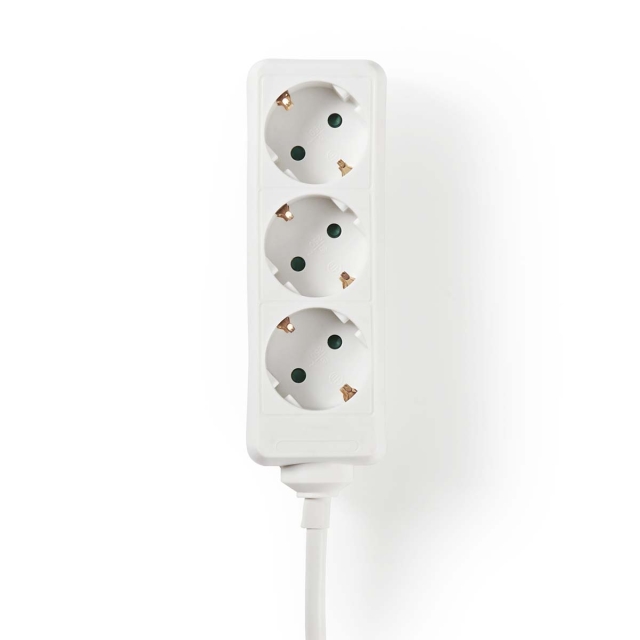 Nedis Extension Socket | Type F (CEE 7/7) | 3-Way | 1.50 m | 3680 W | 16 A | Kind of grounding: Side Contacts | 230 V AC 50/60 Hz | Socket angle: 45 ° | H05VV-F 3G1.5mm² | White