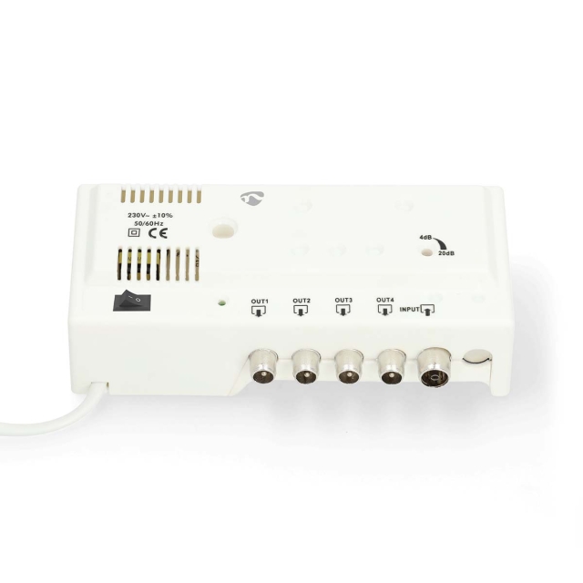 Nedis CATV Amplifier | Gain: 20 dB | 47 - 694 MHz | Number of outputs: 4 | Gain control | White