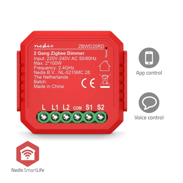 Nedis SmartLife Power Switch | Double Triac Dimmer | 2 x 100 W | Terminal Connection | App available for: Android™ / IOS