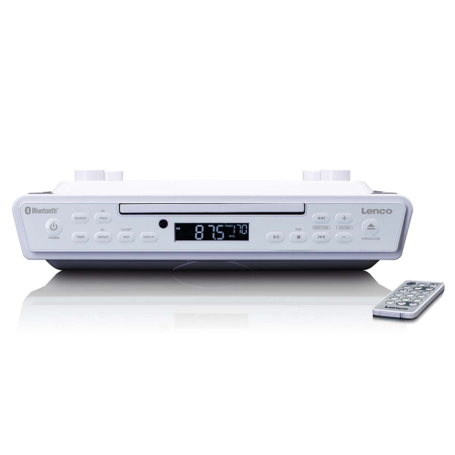 Lenco Kitchen clock radio with CD Bluetooth® and Remote Control White