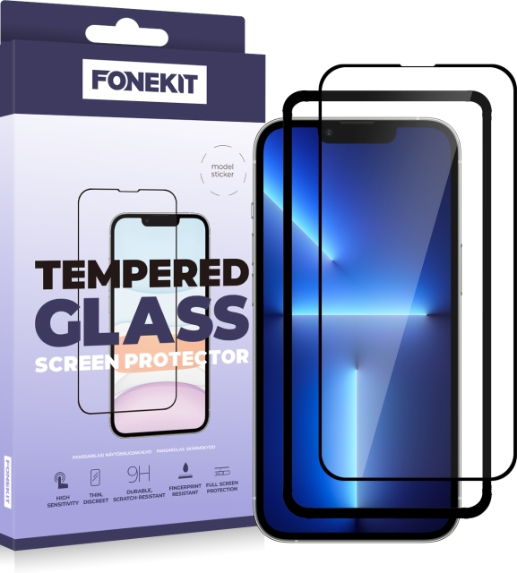 FoneKit Full Cover Armoured Glass, iPhone 14 Plus / 13 Pro Max, black