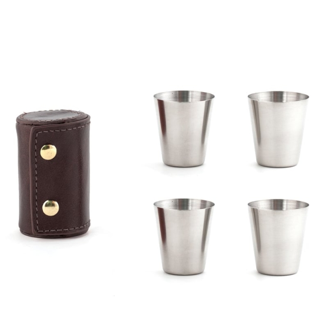 Kikkerland Shot Glasses With Leather Case