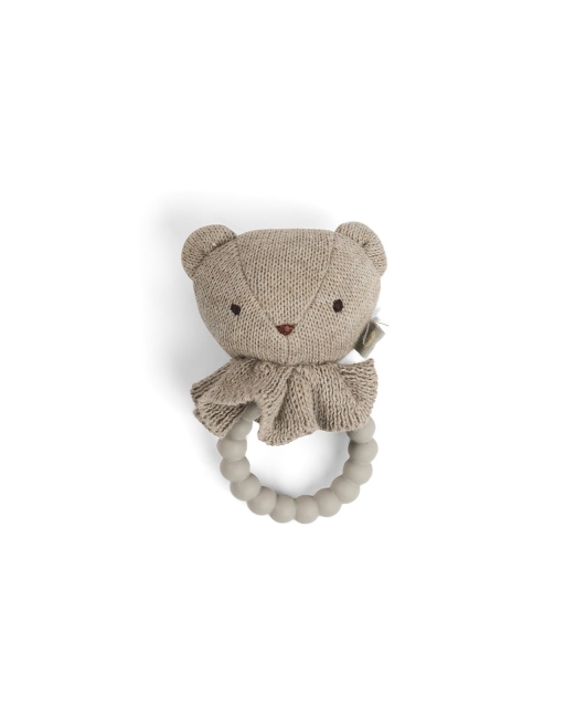 Smallstuff Rattle, bear face on silicone ring, nature (40008-90)