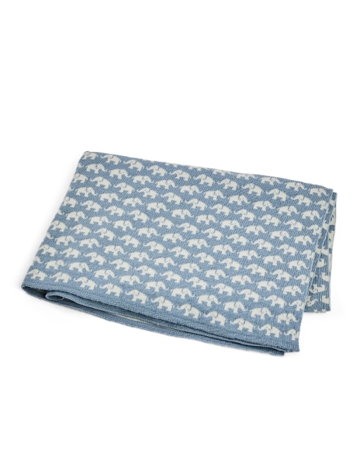 Smallstuff Baby blanket AO elephants - Merino Wool Blue - 80x100 cm (70007-91)
