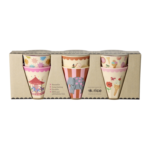 RICE Melamine Cups with Fun Fair Prints - Pink - Small