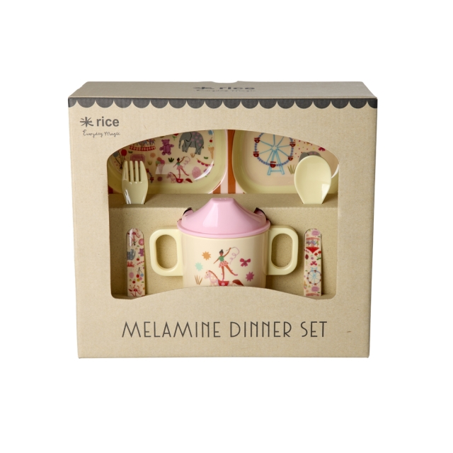 RICE Melamine Baby Dinner Set - Fun Fair Print - Pink