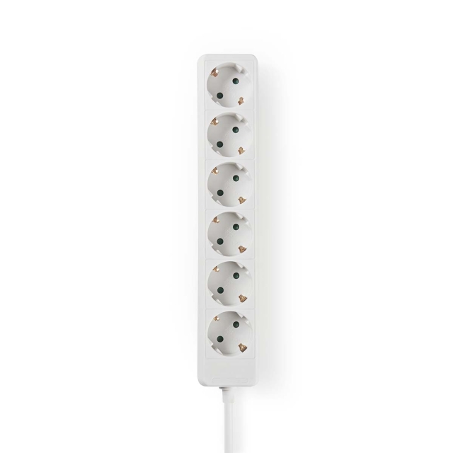 Nedis Extension Socket | Type F (CEE 7/7) | 6-Way | 1.50 m | 3680 W | 16 A | Kind of grounding: Side Contacts | 230 V AC 50/60 Hz | Socket angle: 45 ° | H05VV-F 3G1.5mm² | White
