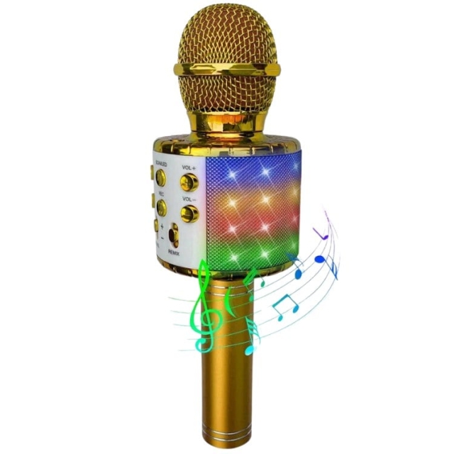 Party Fun Lights Karaoke Microphone with Speaker - Gold (605602)