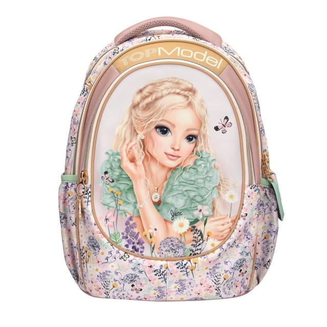 TOPModel School Backpack SUMMER FEELING - Pastel Shades with Sage-Colored Details - 44x34x24 cm (413304)