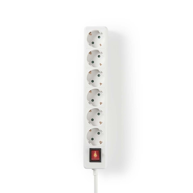 Nedis Extension Socket | Type F (CEE 7/7) | 6-Way | 1.50 m | 3680 W | 16 A | Kind of grounding: Side Contacts | 230 V AC 50/60 Hz | Socket angle: 45 ° | H05VV-F 3G1.5mm² | On/Off switch | White