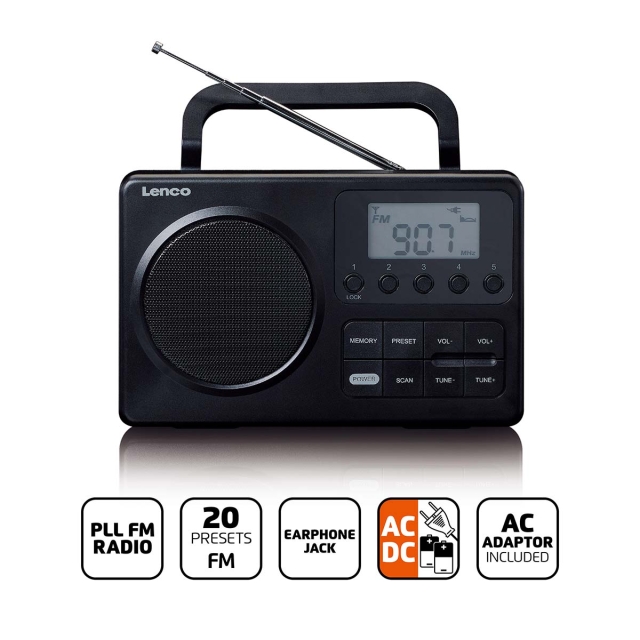 Lenco Compact Portable FM Radio with LCD Screen Black