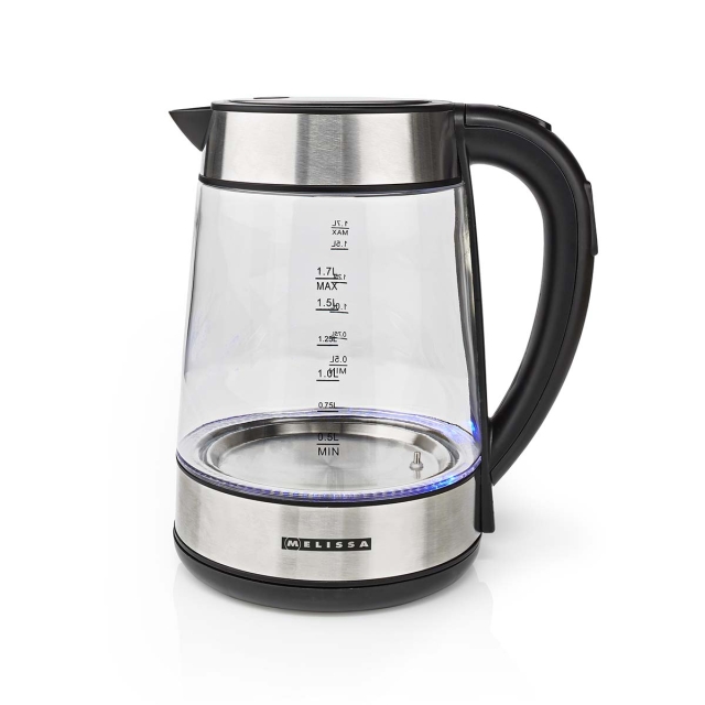 MELISSA Digital Electric Kettle | 1.7 l | 2200 W | Glass | 50/70/80/90/100 °C Presets | 360° pirouette base | Concealed heating element | Strix® controller | Keep-warm function | Boil-dry protection