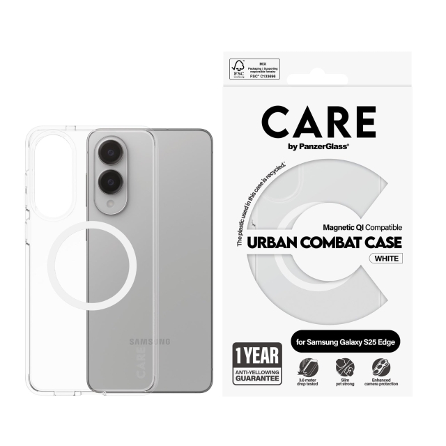 Panzer CARE by PanzerGlass - Flagship Case Transparent Urban Combat w. White Qi Compatible Samsung S25 Edge