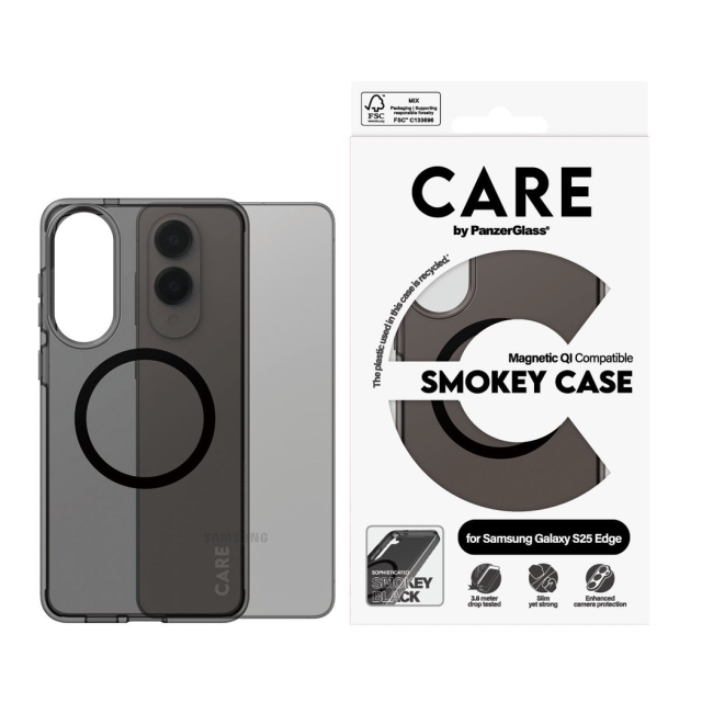 Panzer CARE by PanzerGlass - Flagship Case Urban Combat Smokey m. Sort Qi Compatible Samsung S25 Edge