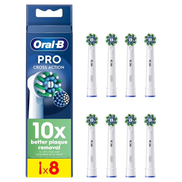 Oral B Pro Cross Action Toothbrush Heads - White - 8 Counts
