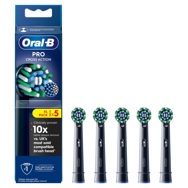 Oral B Pro Cross Action Toothbrush Heads - Black - 5 Counts