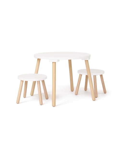 Kids Concept Stool and Table Set - White - 77x77x46 cm