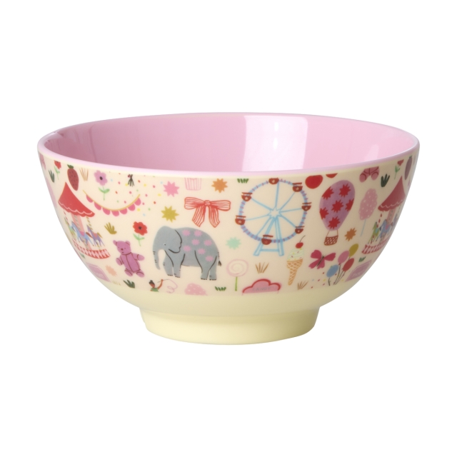 RICE Melamine Bowl with Fun Fair Print - Pink - Medium