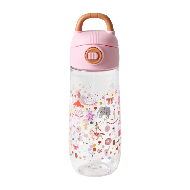 RICE Plastic Kids Drinking Bottle with Fun Fair Print - Pink - 550 ml