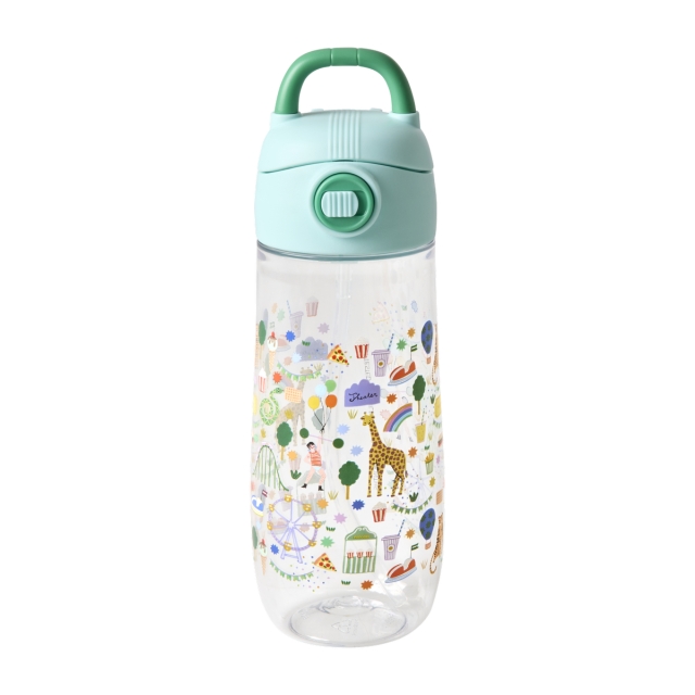 RICE Plastic Kids Drinking Bottle with Fun Fair Print - Mint - 550 ml