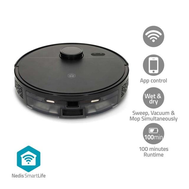 Nedis SmartLife Robot Vacuum Cleaner | Navigation method: Laser Navigation | Wi-Fi | Capacity collection reservoir: 0.59 l | Automatic charging | Maximum operating time: 1.75 hrs | Black | Android™ / IOS