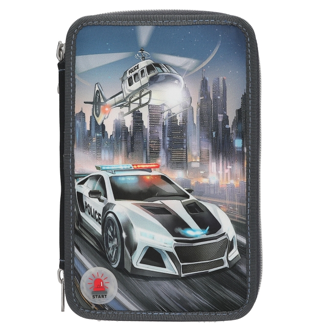 Dino World Monster Cars Triple Pencil Case with LED, Police Car - (0413333)