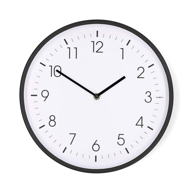 Nedis Wall Clock | Diameter: 300 mm | Plastic | Silent movement | Black