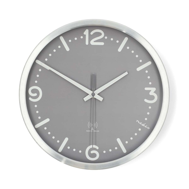 Nedis Wall Clock | Diameter: 300 mm | Aluminium | Radio controlled time | Silent movement | Grey / Metal