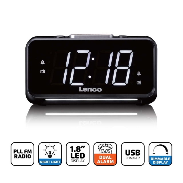 Lenco Clock radio with manual dimmer and night light