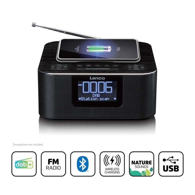 Lenco Stereo clock radio with DAB+ FM Bluetooth® wireless charge