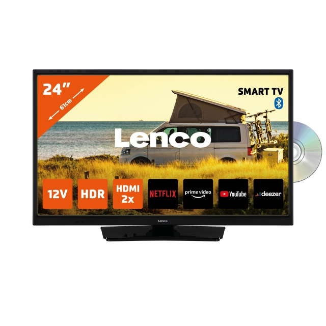 Lenco 24 inch Smart HD LED TV Bluetooth® DVD player 12V Black
