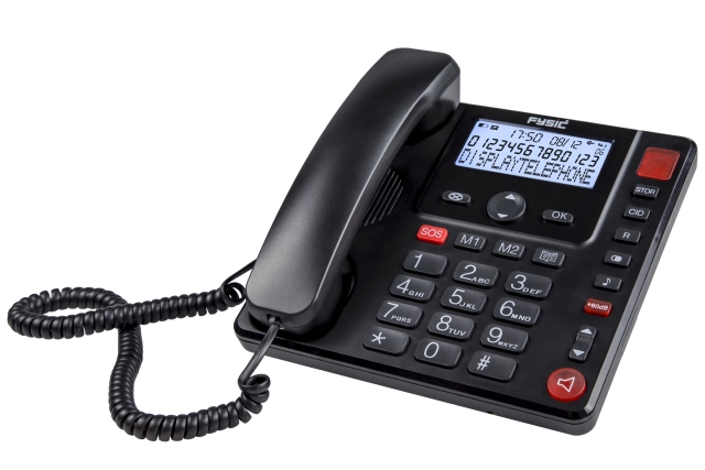 Fysic Big button corded telephone with display for seniors Black