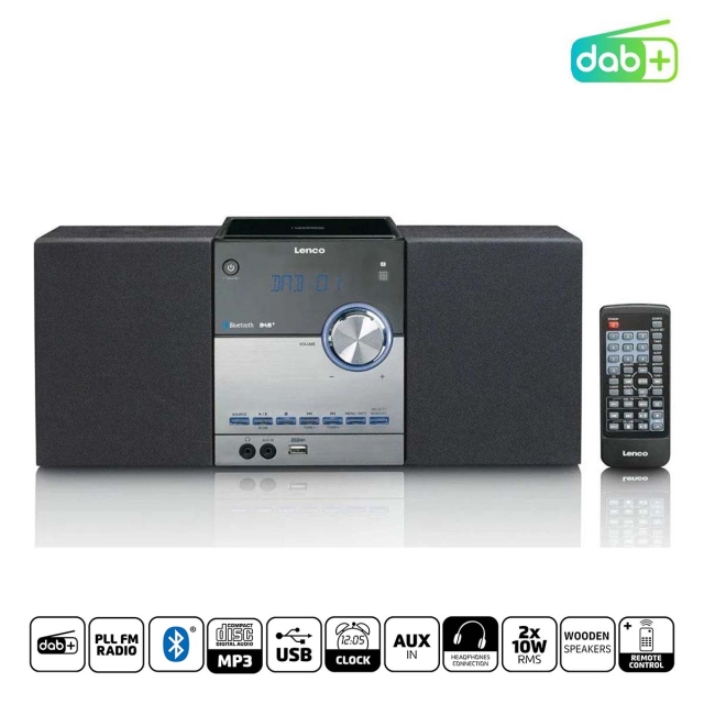 Lenco Micro set with DAB+/FM/CD/Bluetooth® & USB player - Black
