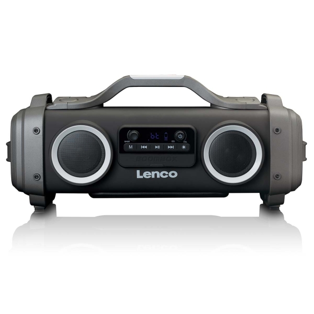 Lenco Stänksäker Bluetooth®-högtalare FM-radio USB och micro SD med ljuseffekter Svart