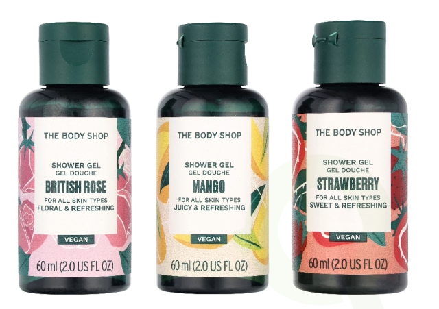 The Body Shop G1 Shower Gel Trio Set 180 ml Pink Grapefruit Shower Gel 60ml/Strawberry Shower Gel 60ml/British Rose Shower Gel 60ml