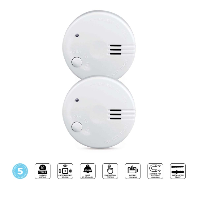 Alecto Mini smoke detector with 5 year battery 2-pack White