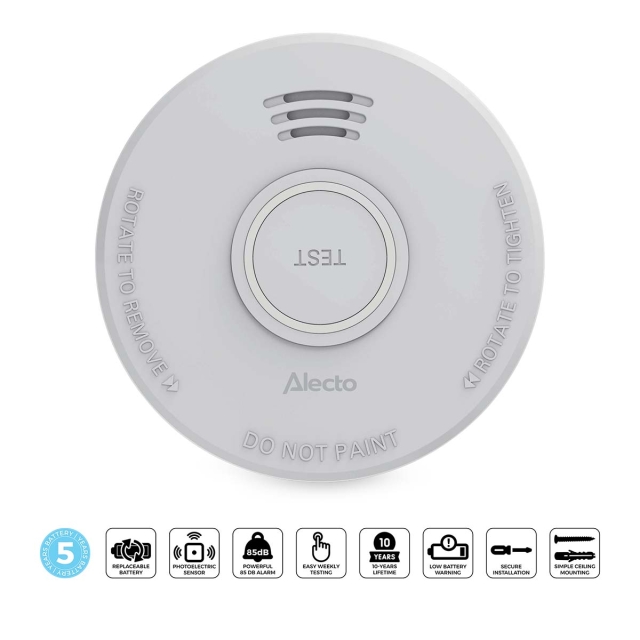 Alecto Smoke detector with 5 year battery White