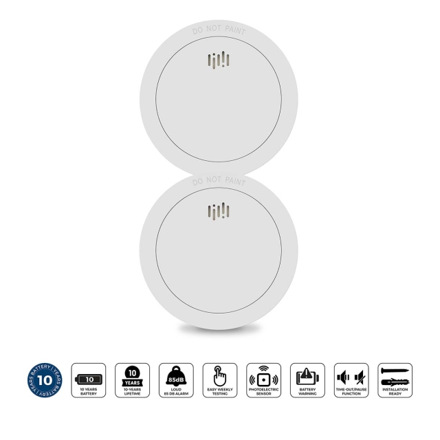 Alecto 2x Smoke detector with 10 years battery and sensor runtime White