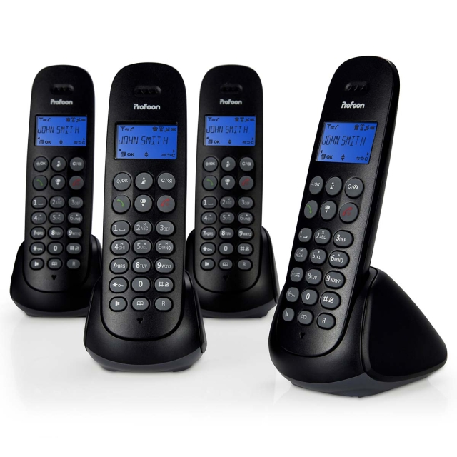 Profoon DECT telephone with answering machine and 4 handsets Black