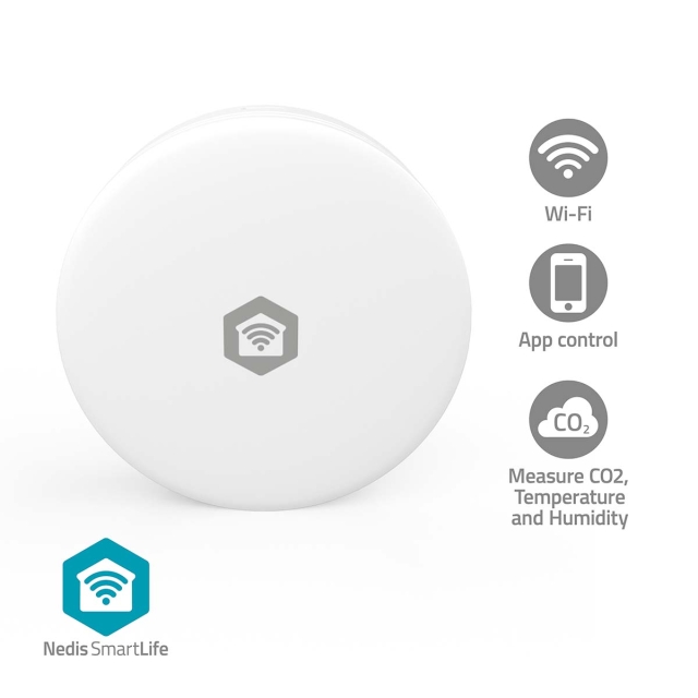 Nedis SmartLife Air Quality Monitor | Wi-Fi | Carbon Dioxide (CO2) / Humidity / Temperature | Android™ / IOS | White