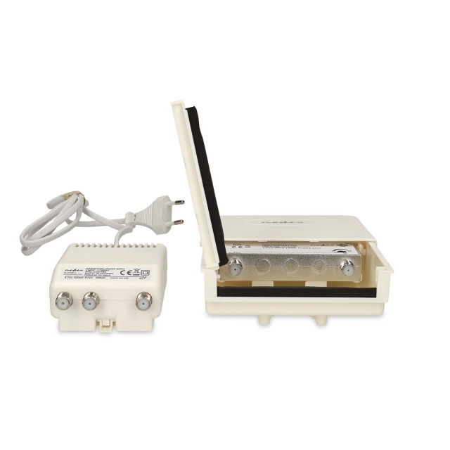 Nedis Mast Amplifier | Number of outputs: 2 | Gain control: 15 - 30 dB | F-Female | Noise figure: 4 dB | White