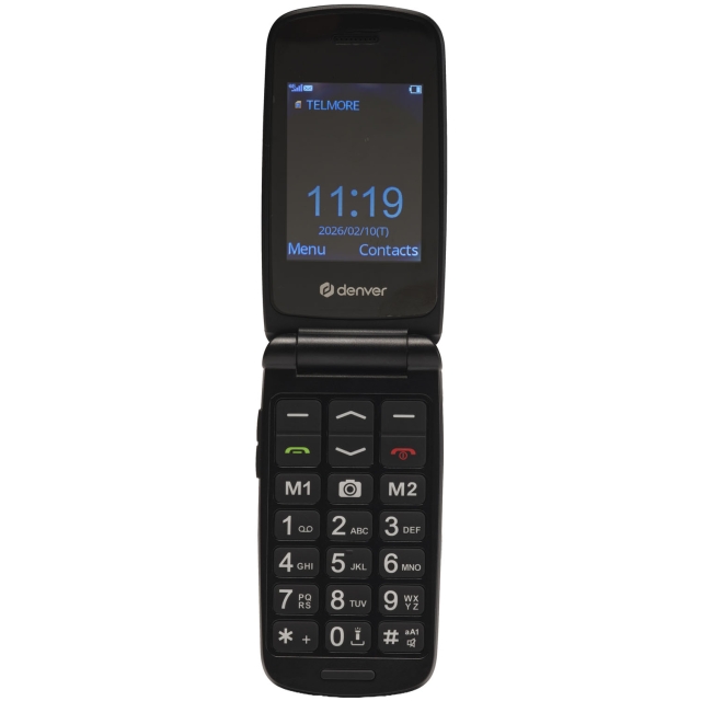 Denver Knapptelefon 4G SOS-knapp Radio Flip-design Svart