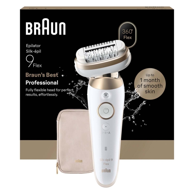Braun Epilator Silk·épil 9 Flex Wet & Dry, Långvarigt Slät Hud, 9-011 3D, Guld