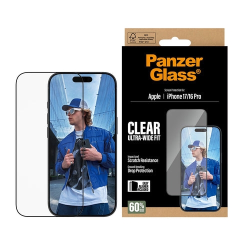 PanzerGlass Screen Protector - iPhone 17 - iPhone 16 Pro - Ultra-Wide Fit w. EasyAligner