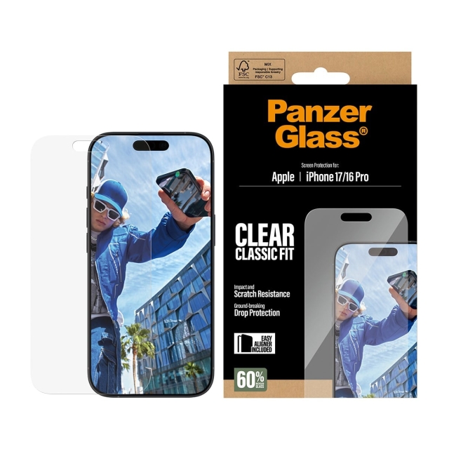PanzerGlass Screen Protector iPhone 17/iPhone 16 Pro - Classic Fit w. EasyAligner