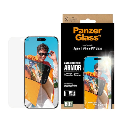PanzerGlass - Anti-Reflective Armor Screen Protector - iPhone 17 Pro Max - w. EasyAligner