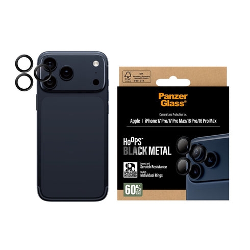 PanzerGlass Hoops Black Camera Lens Protector - iPhone 17 Pro/iPhone 17 Pro Max/iPhone 16 Pro/iPhone 16 Pro Max