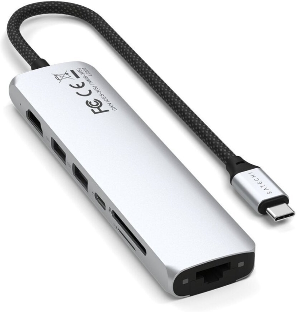 Satechi 7-in-1 USB-C Slim Multiport Adapter with Ethernet, Silver