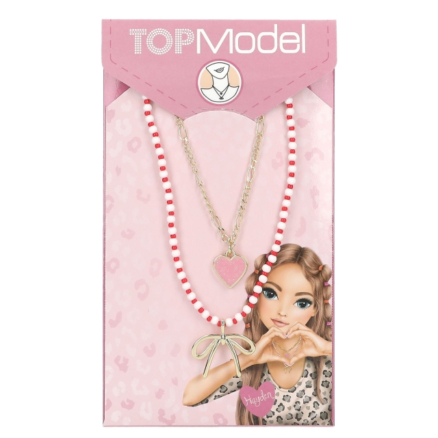 TOPModel Double Layer Necklace LEOHEART - Gold, Pink, White, Red - 46.5 cm + 5 cm
