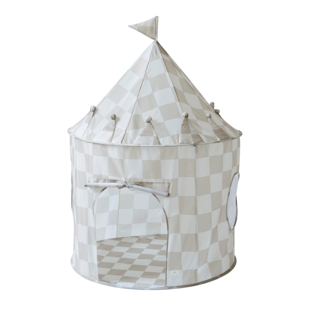 3 Sprouts Play Tent - Checkerboard Beige - Height: 135 cm, Diameter: 100 cm